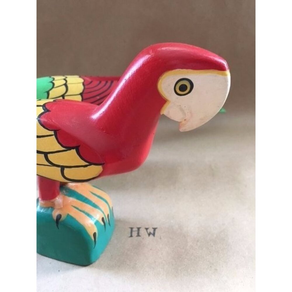 Parrots Pair Wooden FOLK ART Carved Marked JUAN PUELLO R.D. Set Of 2 - Picture 4 of 12